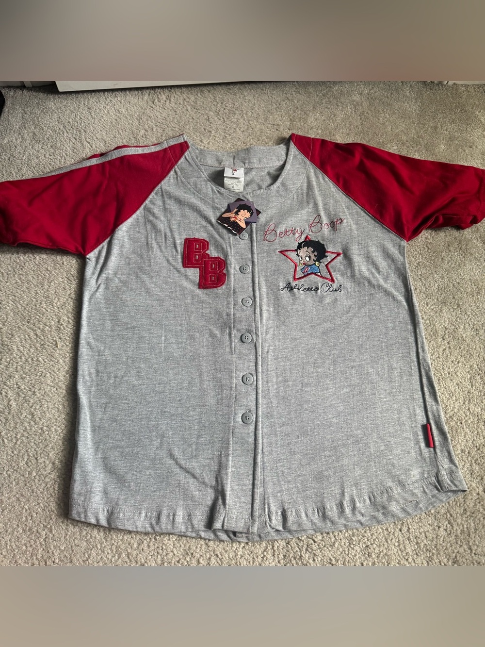 Vintage Betty Boop Shirt Button Up Baseball Style Y2K 2002 Preppy